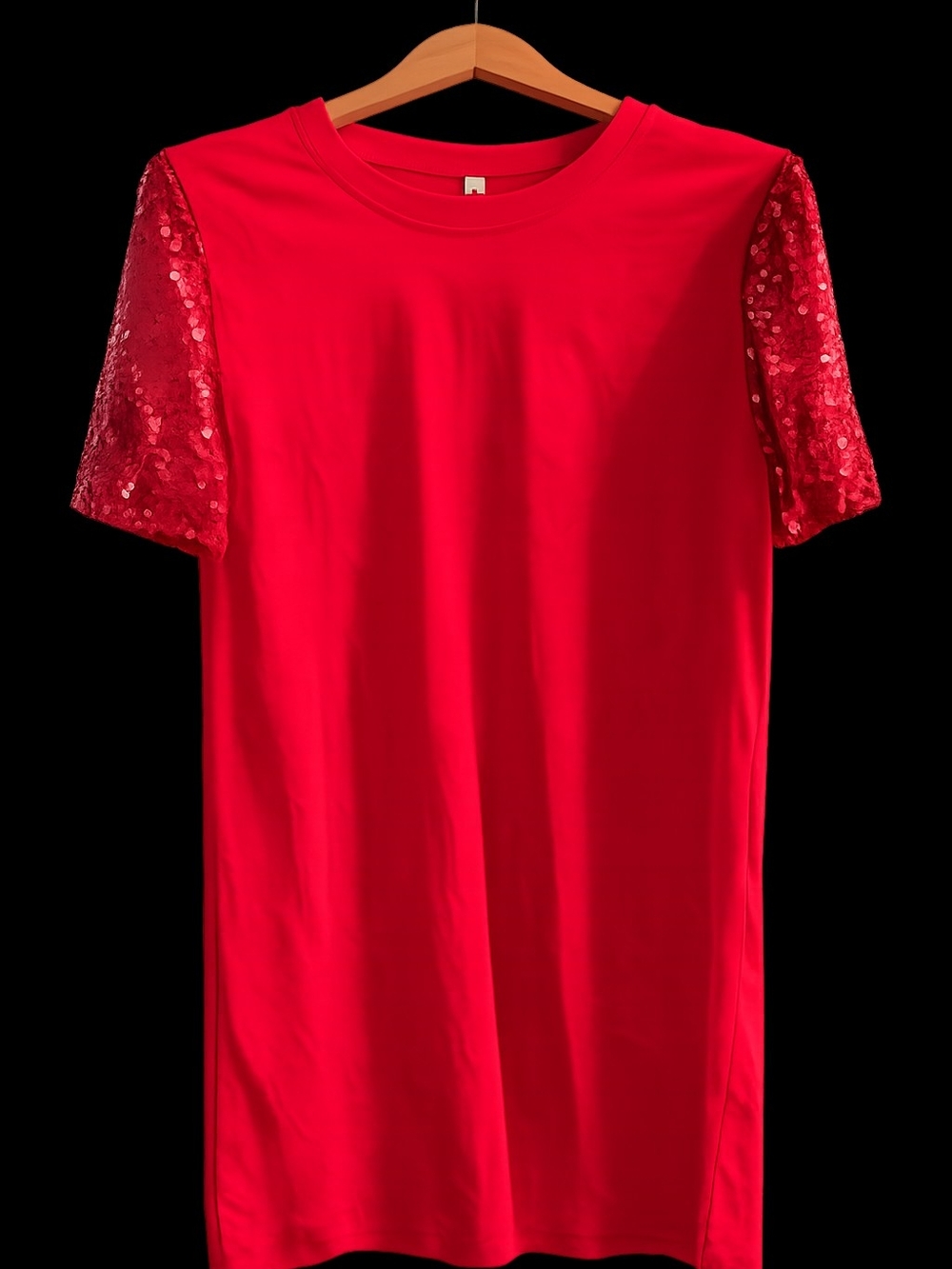 Red Sequin Sleeve Tee Dress